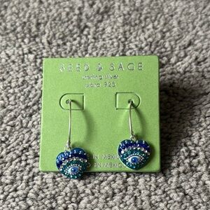 Seed & Sage 925 Sterling Silver Evil Eye Heart Drop Earrings Blue Made in Mexico
